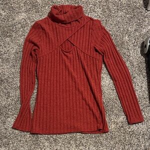 Women's Ribbed Turtleneck Sweater - Red